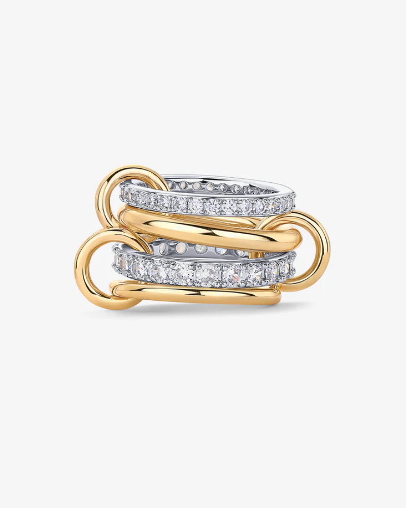 Interlocked Stackable Ring - Mixed Metal Gold and Pave Crystal Bands